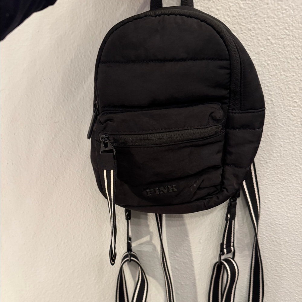 Black Mini Backpack with Striped Straps Victoria secret pink